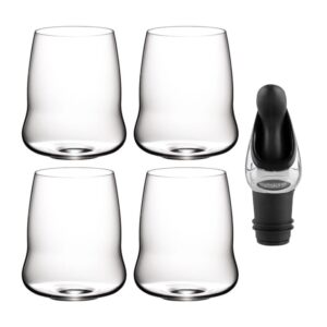 riedel sl stemless wings cabernet/sauvignon wine glass (4-pack) and wine pourer with stopper bundle (3 items)