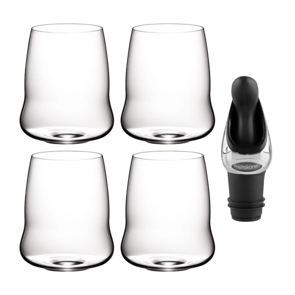 Riedel SL Stemless Wings Cabernet/Sauvignon Wine Glass (4-Pack) and Wine Pourer with Stopper Bundle (3 Items)