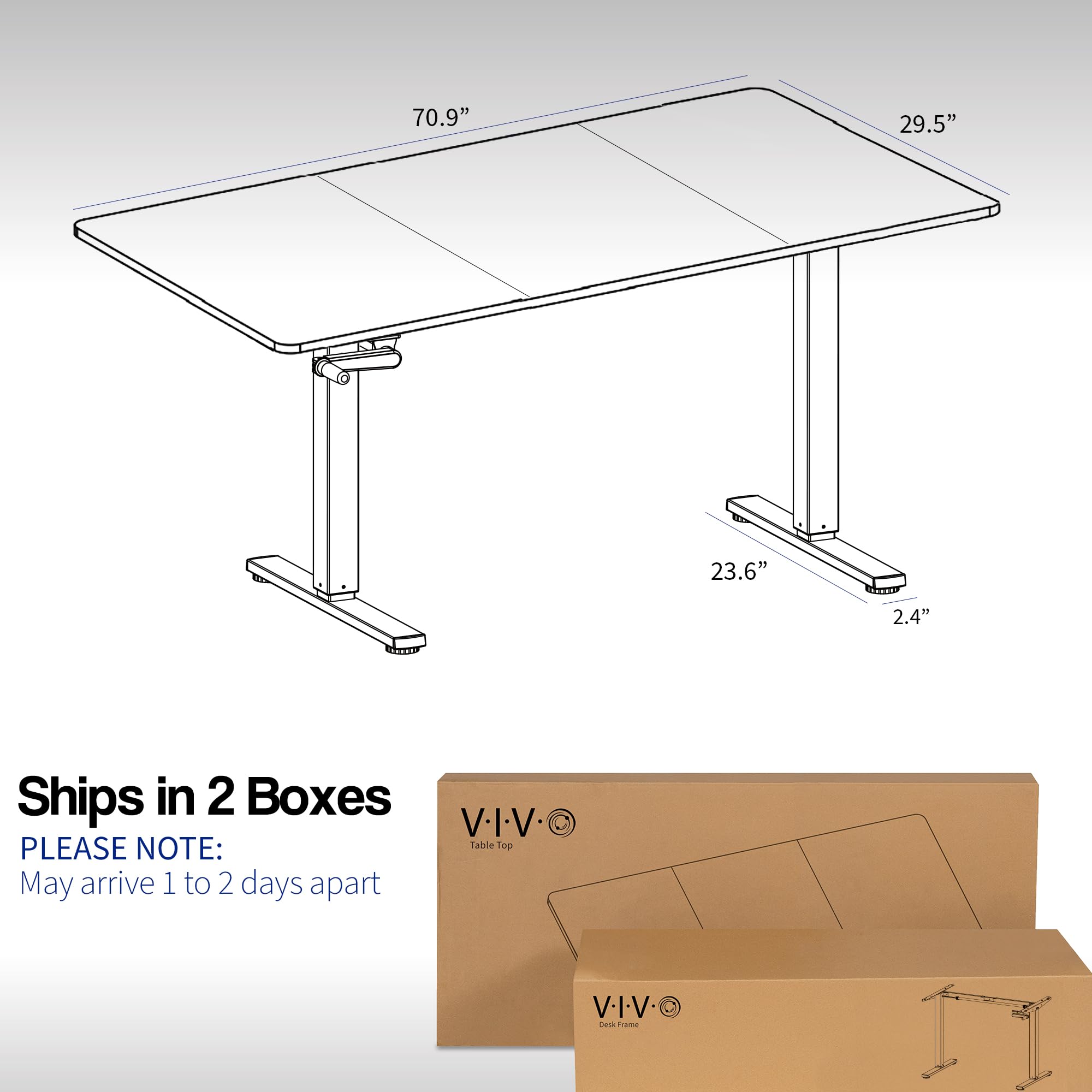 VIVO Manual Height Adjustable 71 x 30 inch Stand Up Desk, Rustic Vintage Brown Table Top, Black Frame, Standing Workstation with Foldable Handle, DESK-KIT-MB7N