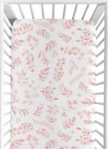 sweet jojo designs blush pink and white floral leaf girl fitted crib sheet baby or toddler bed nursery - boho chic bohemian watercolor botanical flower woodland tropical garden leaves pastel nature