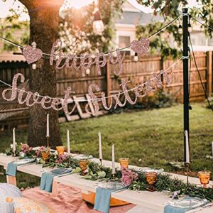Pre-Strung Happy Sweet Sixteen Birthday Banner - NO DIY - Rose Gold Glitter Sweet 16 Party Banner - Pre-Strung Garland on 8 ft Strands - Rose Gold Birthday Party Decoration. Did we mention no DIY?