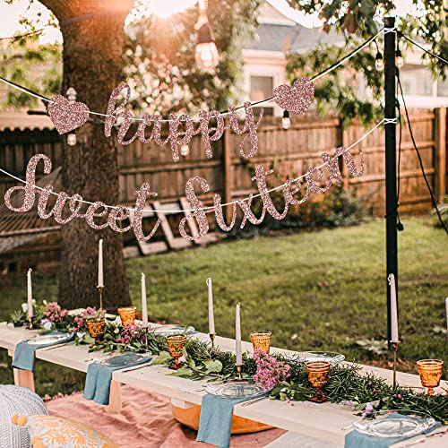 Pre-Strung Happy Sweet Sixteen Birthday Banner - NO DIY - Rose Gold Glitter Sweet 16 Party Banner - Pre-Strung Garland on 8 ft Strands - Rose Gold Birthday Party Decoration. Did we mention no DIY?