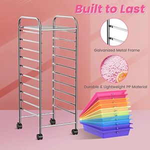 COSTWAY 10-Drawer Rolling Storage Cart, Utility Mobile Trolley with Removable Drawers & Universal Casters & 2 Brakes, Versatile Flexible Drawer Organizer Cart for Home, Office (Rainbow)