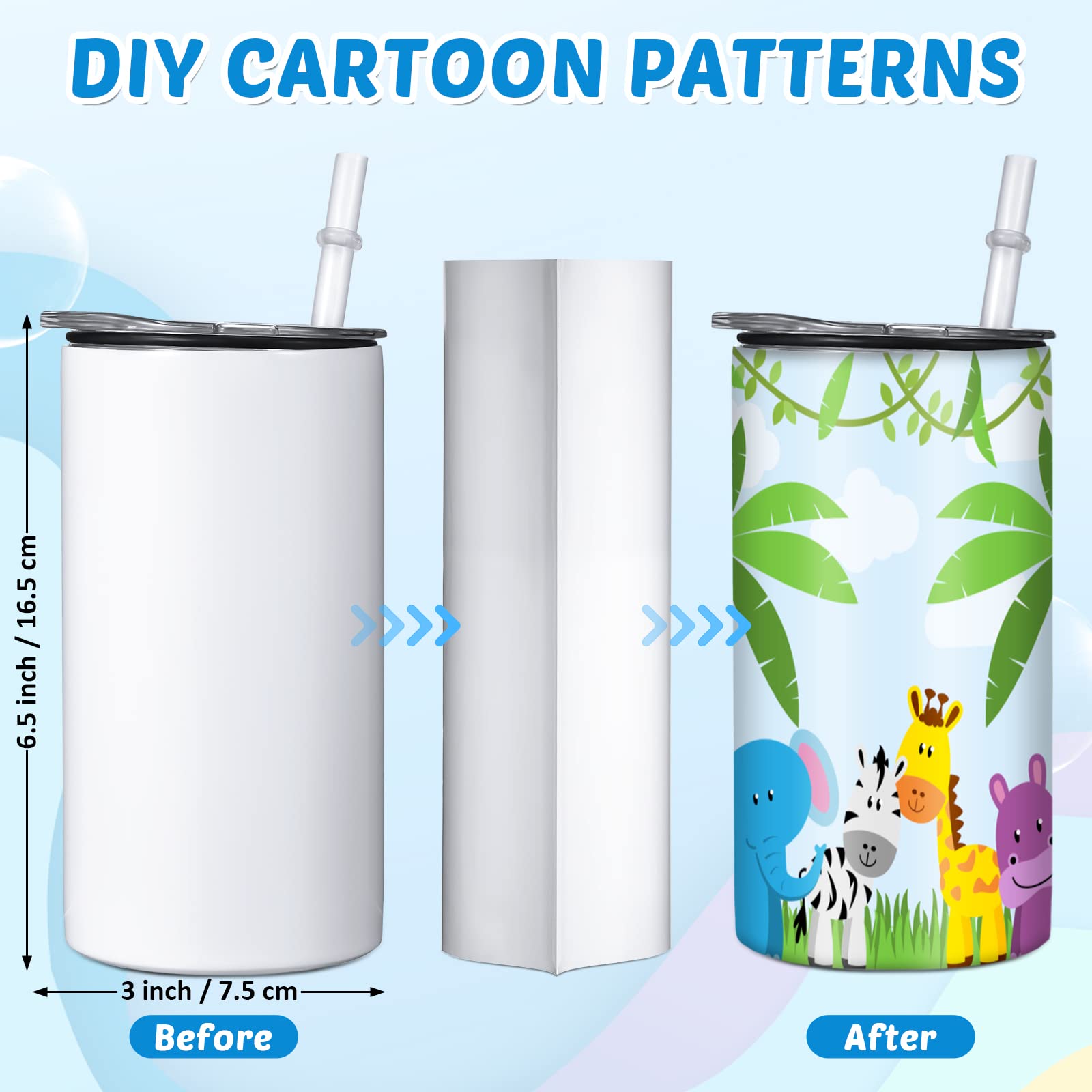 12 Sets 12 oz Sublimation Blanks Sippy Cups for Toddlers Insulated Stainless Steel Kids Sublimation Tumbler Cups with Lids and Straws, 2 Heat Tape, 12 Polymer Sublimation Coating, Coaster, Brush