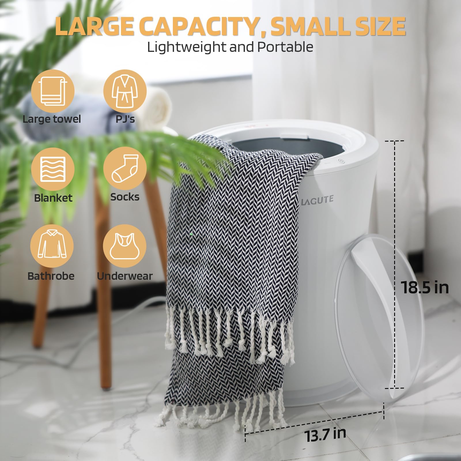 Lagute iSnug Towel Warmer, with 3-Level Timer, Warning Alarm & RGB Light, Auto Shut-Off, 5.3 Gal Heating Bucket for Bathrobe, Blanket, Ivory