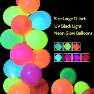 110 Pieces UV Neon Balloons Glow in the Dark Balloons Neon Party Supplies Black Light Balloons for Glow Party Helium Fluorescent Latex Neon Balloons for Kids Birthday Party Decoration