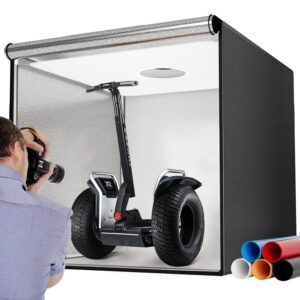 takerers photo studio light box,39x39 inch/100x100cm 210 led professional photo background shooting tent with 3 stepless dimming light panel, lightbox with 5 color backdrops for product photography
