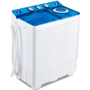 homguava 26lbs capacity portable washing machine washer and dryer combo twin tub laundry 2 in 1 washer(18lbs) & spinner(8lbs) built-in gravity drain pumpfor apartment,dorms,rv camping (blue+white)