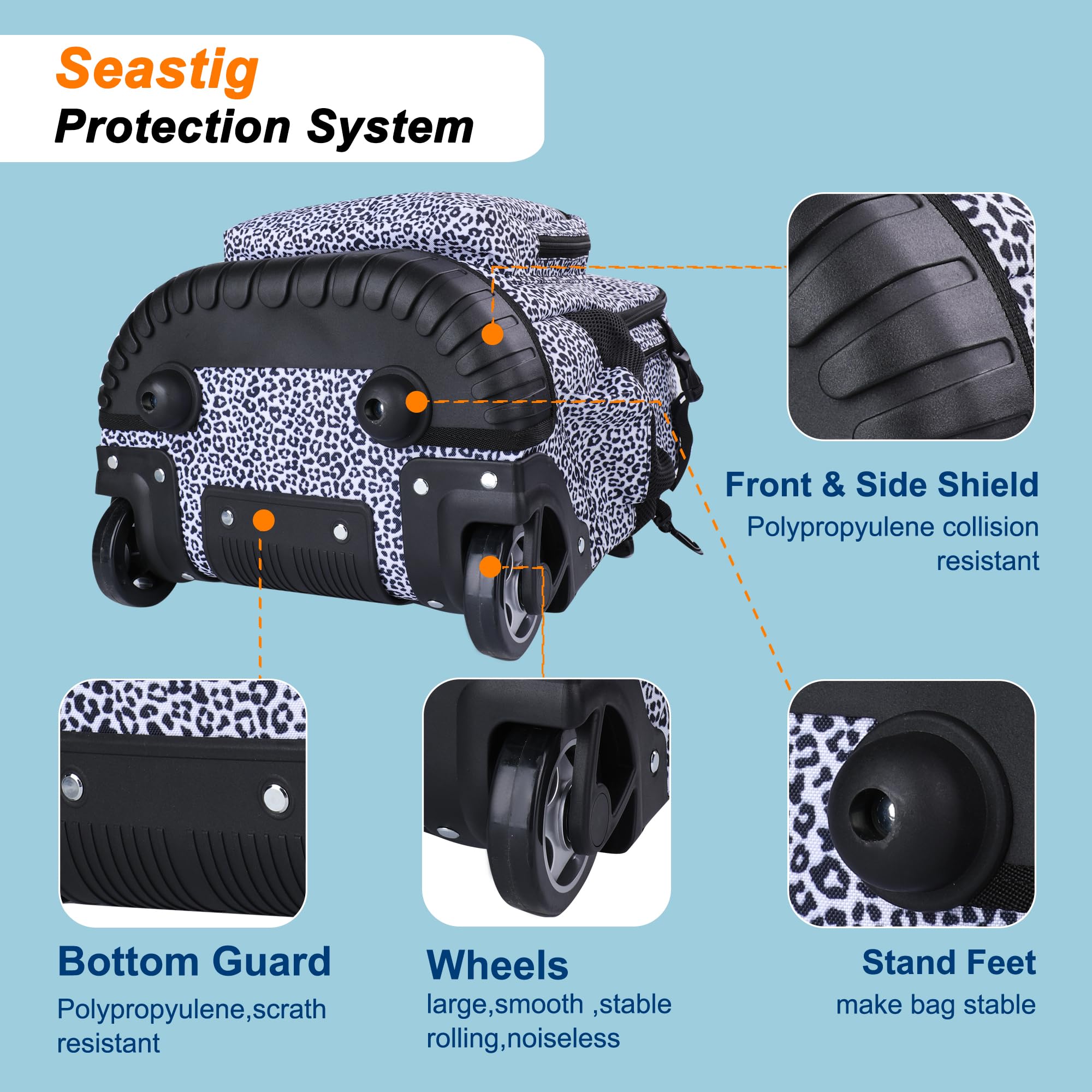 seastig Rolling Backpack 18in Wheeled Backpack Roller Backpack Carry-on Bag Laptop Backpack for Adults Kids School Trip