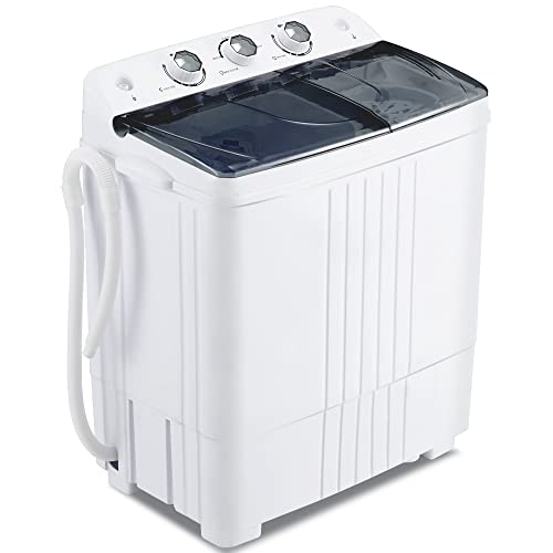 Homguava 20Lbs Capacity Portable Washing Machine Washer and Dryer Combo Twin Tub Laundry 2 In 1 Washer(12Lbs) & Spinner(8Lbs) Built-in Gravity Drain Pump,for Apartment,Dorms,RV Camping (grey+white)