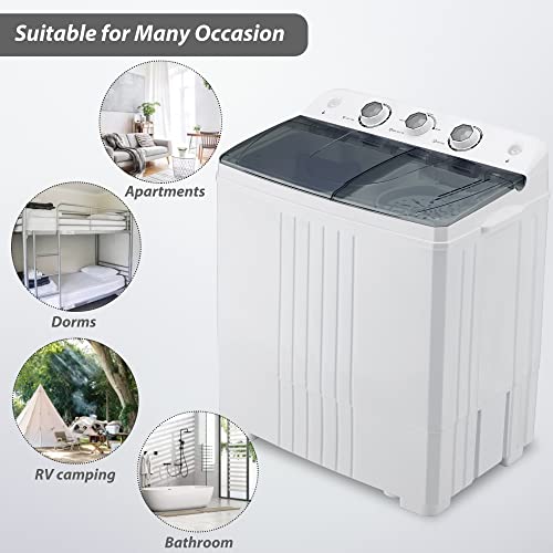 Homguava 20Lbs Capacity Portable Washing Machine Washer and Dryer Combo Twin Tub Laundry 2 In 1 Washer(12Lbs) & Spinner(8Lbs) Built-in Gravity Drain Pump,for Apartment,Dorms,RV Camping (grey+white)