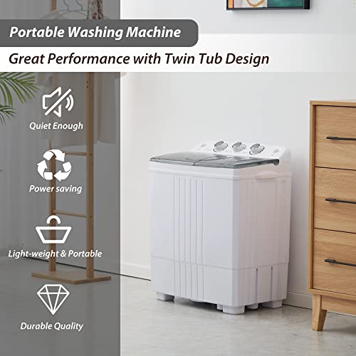 Homguava 20Lbs Capacity Portable Washing Machine Washer and Dryer Combo Twin Tub Laundry 2 In 1 Washer(12Lbs) & Spinner(8Lbs) Built-in Gravity Drain Pump,for Apartment,Dorms,RV Camping (grey+white)
