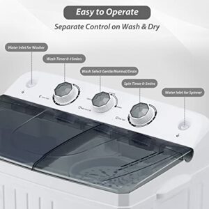 Homguava 20Lbs Capacity Portable Washing Machine Washer and Dryer Combo Twin Tub Laundry 2 In 1 Washer(12Lbs) & Spinner(8Lbs) Built-in Gravity Drain Pump,for Apartment,Dorms,RV Camping (grey+white)