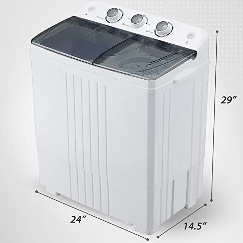 Homguava 20Lbs Capacity Portable Washing Machine Washer and Dryer Combo Twin Tub Laundry 2 In 1 Washer(12Lbs) & Spinner(8Lbs) Built-in Gravity Drain Pump,for Apartment,Dorms,RV Camping (grey+white)