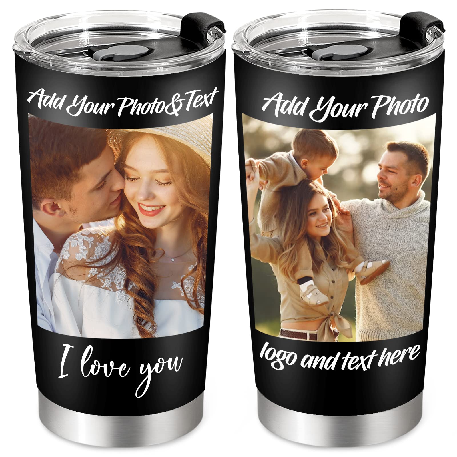 Personalized Stainless Steel Photo Coffee Tumbler Mug - 20oz Custom Gift for Christmas, Anniversary, Birthday