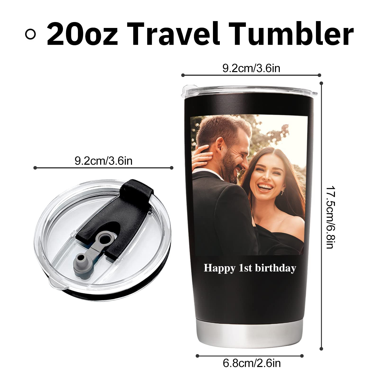 Personalized Stainless Steel Photo Coffee Tumbler Mug - 20oz Custom Gift for Christmas, Anniversary, Birthday