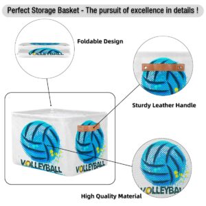 AUUXVA Storage Basket Cube Sport Blue Volleyball Large Collapsible Storage Baskets Bins with Handles Laundry Organizer for Closet Shelves Nursery Bathroom Pantry, 2 Pack