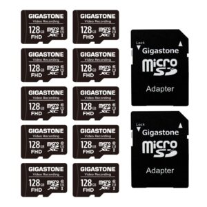 gigastone 128gb 10-pack micro sd card, 4k video pro, gopro, surveillance, security camera, action camera, drone, 85mb/s microsdxc memory card uhs-i class 10, with adapter