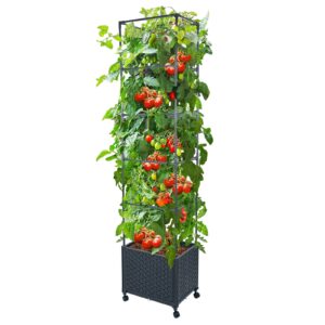 green mount raised garden bed planter box with trellis for climbing vegetables plants, 67.6" outdoor tomatoes planters tomato cage w/wheels