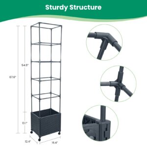 GREEN MOUNT Raised Garden Bed Planter Box with Trellis for Climbing Vegetables Plants, 67.6" Outdoor Tomatoes Planters Tomato Cage w/Wheels