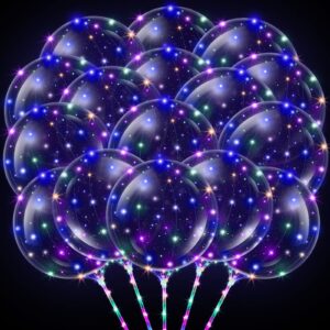 50 Pcs Clear Balloons 20 Inches LED Balloons Light up Balloons Flashing Bobo Balloons Glow Balloons Transparent Balloon with Handles and String Lights for Birthday Christmas Wedding Party Decoration