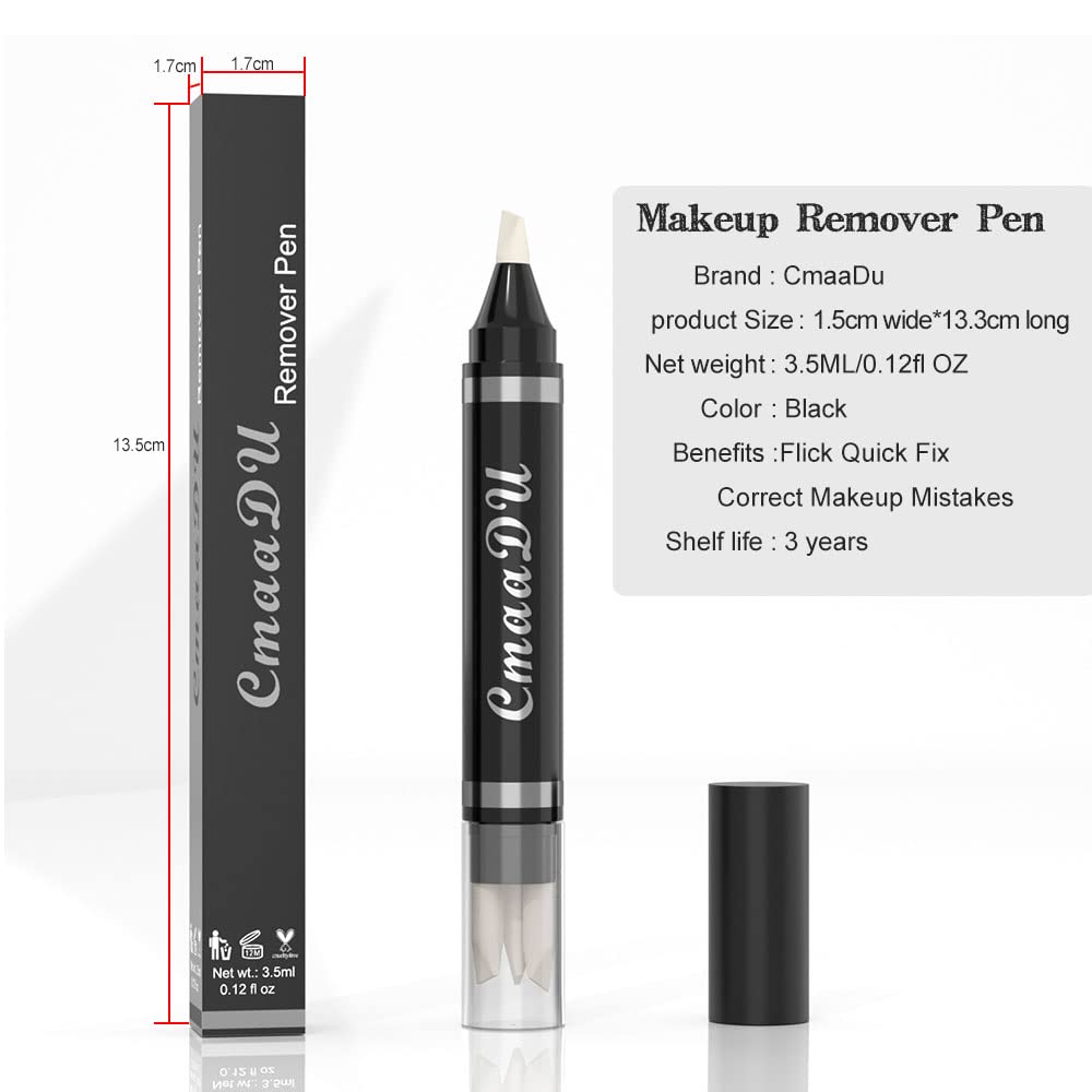 Eye Makeup Remover Pen, Eye Makeup Corrector Pen Makeup Remover Eraser Stick Wash Free Quick Makeup Correction Lipstick Eyeliner Smudged Correction Easy-to Use & Travel-Friendly Makeup Removing Gel Pen With 3-in-1 Replacement Heads