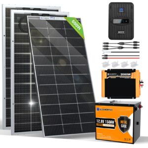eco-worthy 2.4kwh solar panel kit 600w 12volt system for rv off grid with battery and inverter: 600w solar panels + 40a mppt charge controller + 12v 150ah lithium battery + 12v 2000w solar inverter
