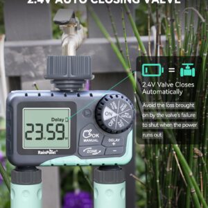 RAINPOINT Water Timer for Garden Hose - 2 Zone Sprinkler Timer with Rain Delay/Manual Watering/Automatic Irrigation Controller System - Water Hose Timer Programmable Faucet Timer for Yard Lawn