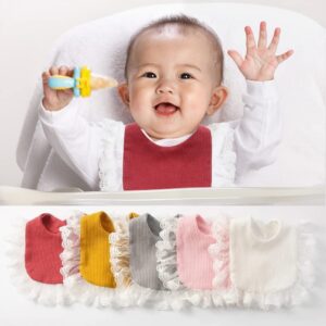 Surakey Baby Muslin Bandana Drool Lace Bibs Adjustable Bibs, Teething and Drooling Bibs Saliva Towel Clean Bibs for Newborn - White