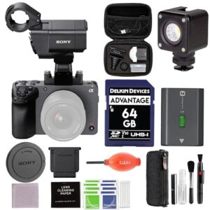 sony fx30 digital cinema camera with xlr handle unit (ilme-fx30) bundle with wr led light kit, 64gb sd card & more