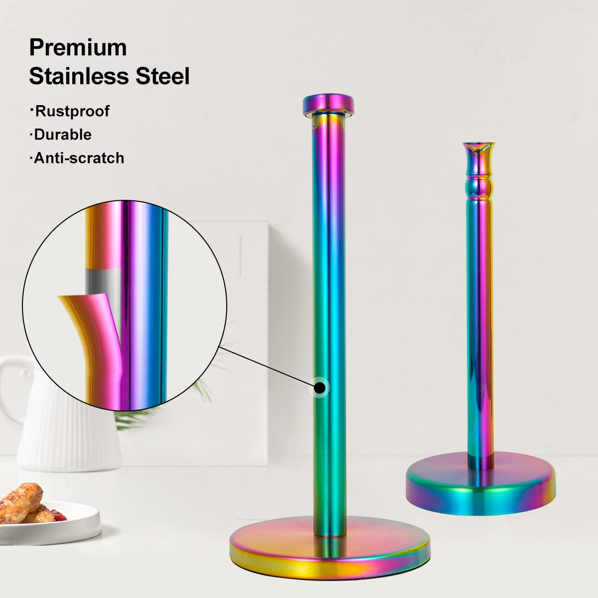 Paper Towel Holder Countertop, Rainbow Kitchen Paper Towel Holder Stand with Stainless Steel Base for Kitchen and Bathroom Organization, Classic Fashion Kitchen Roll Dispenser