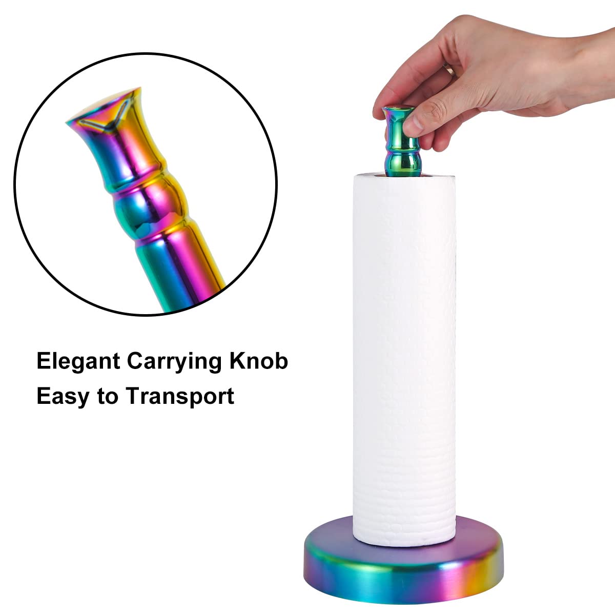 Paper Towel Holder Countertop, Rainbow Kitchen Paper Towel Holder Stand with Stainless Steel Base for Kitchen and Bathroom Organization, Classic Fashion Kitchen Roll Dispenser