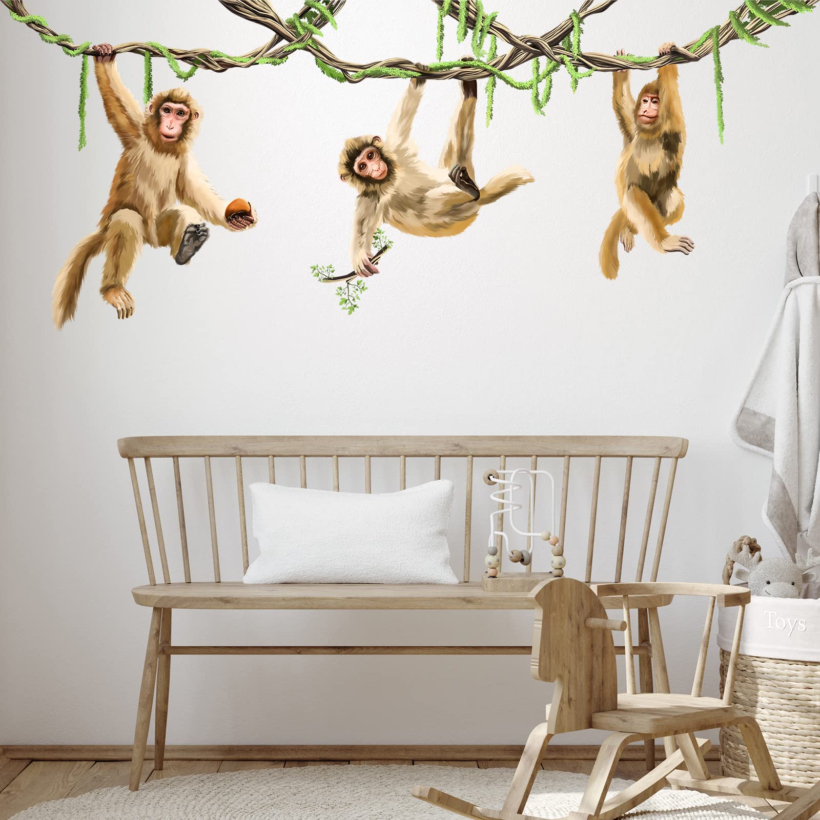 RoyoLam 78.7'' x 32'' Large Monkeys Hanging on Vines Wall Decal Nursery Macaque Animal Wall Sticker Removable Peel and Stick Wall Art Decor for Kids Baby Classroom Preschool Living Room Bedroom School