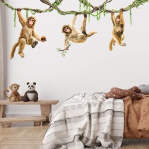 RoyoLam 78.7'' x 32'' Large Monkeys Hanging on Vines Wall Decal Nursery Macaque Animal Wall Sticker Removable Peel and Stick Wall Art Decor for Kids Baby Classroom Preschool Living Room Bedroom School