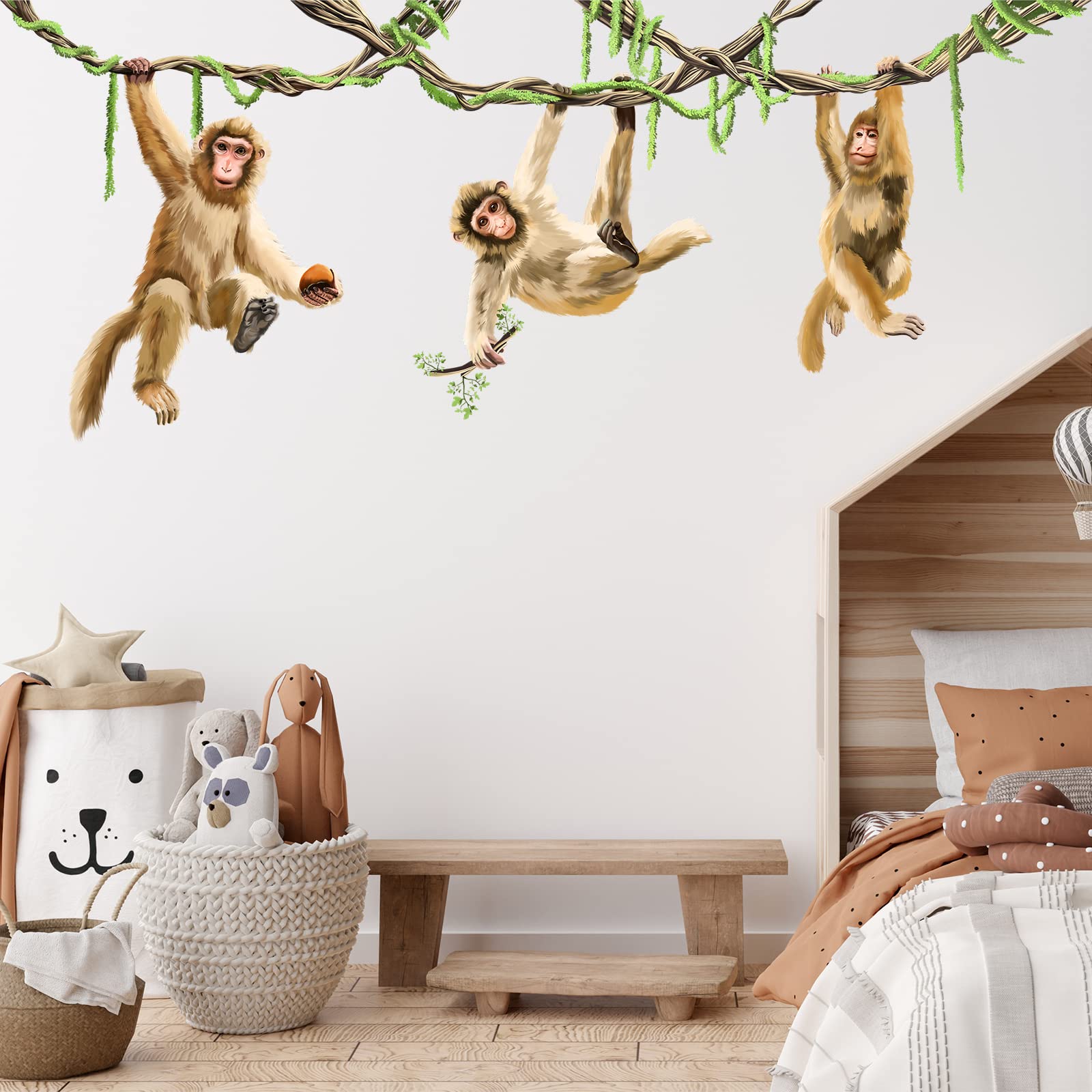 RoyoLam 78.7'' x 32'' Large Monkeys Hanging on Vines Wall Decal Nursery Macaque Animal Wall Sticker Removable Peel and Stick Wall Art Decor for Kids Baby Classroom Preschool Living Room Bedroom School