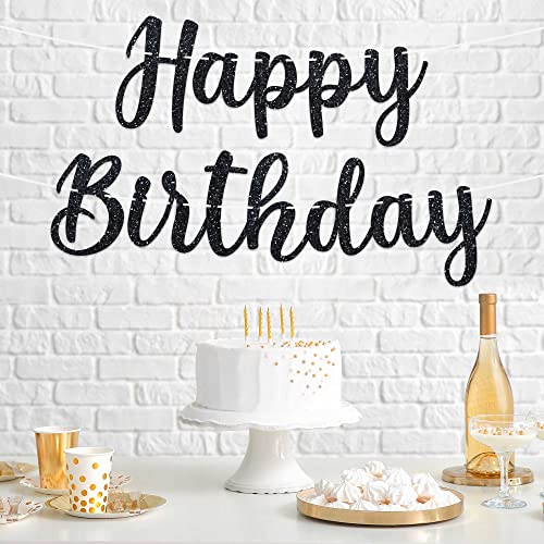 Pre-Strung Happy Birthday Banner - NO DIY - Black Happy Birthday Banner For Men & Women - Pre-Strung Script Garland on 6 ft Strands - Glitter Birthday Party Decorations & Decor. Did we mention no DIY?