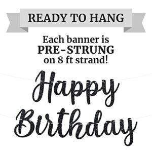 Pre-Strung Happy Birthday Banner - NO DIY - Black Happy Birthday Banner For Men & Women - Pre-Strung Script Garland on 6 ft Strands - Glitter Birthday Party Decorations & Decor. Did we mention no DIY?