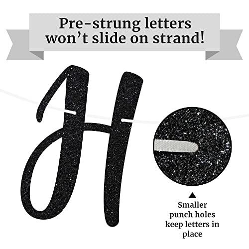 Pre-Strung Happy Birthday Banner - NO DIY - Black Happy Birthday Banner For Men & Women - Pre-Strung Script Garland on 6 ft Strands - Glitter Birthday Party Decorations & Decor. Did we mention no DIY?