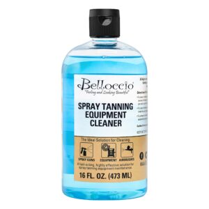 belloccio spray tanning equipment cleaner, 16 ounces - fast acting cleaning solution, clean all airbrush spray tanning application guns, airbrushes, equipment system maintenace - dried-on tan residue