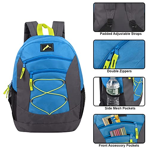 Trail maker 18 Inch Bulk Backpacks with Bungee Cord, Padded Adjustable Straps 24 Pack of Wholesale Backpacks in Bulk for Kids (Boys Assortment)