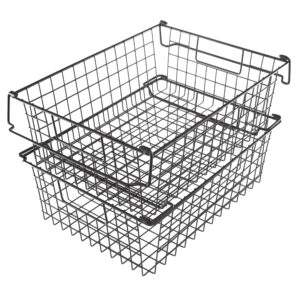 home-complete nesting storage bins stackable wire baskets, set of 2, large, black, 2 each