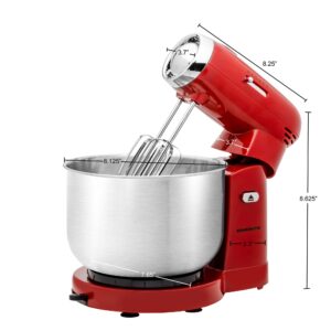 OVENTE Electric Kitchen Stand Mixer with 3.5-Quart Removable Stainless Steel Mixing Bowl, 5 Speed Control, 250-Watt Power, 2 Blender Attachment Egg Beater Whisk & Dough Hook Red SM680R