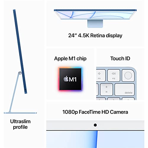 Apple iMac 24" with Retina 4.5K Display, M1 Chip with 8-Core CPU and 8-Core GPU, 16GB Memory, 1TB SSD, Gigabit Ethernet, Magic Keyboard with Touch ID and Numeric Keypad, Silver, Mid 2021