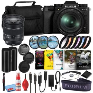 fujifilm x-t5 mirrorless digital camera with 16-80mm lens (black, 16782636) bundle with corel editing software + graduated color filters + large camera bag + lens filters + cleaning kit + more