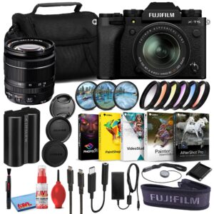 fujifilm x-t5 mirrorless digital camera with 18-55mm lens (black, 16783082) bundle with corel editing software + graduated color filters + large camera bag + lens filters + cleaning kit + more