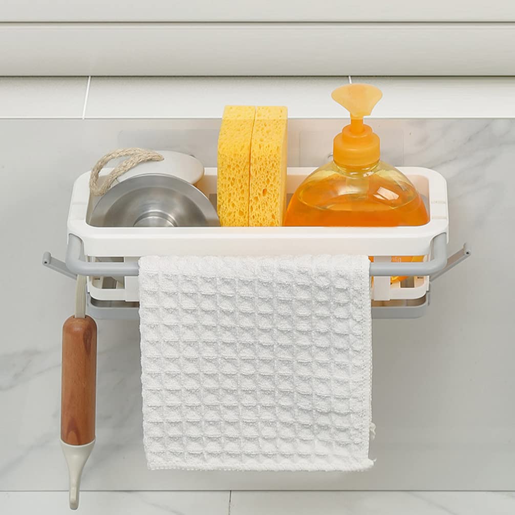 LIFKOME Kitchen Sink Caddy Plastic Retractable Sponge Holder Wall Mount Dish Cloth Hanger Hanging Sink Organizer Rack Basket Soap Rack Brush Holder