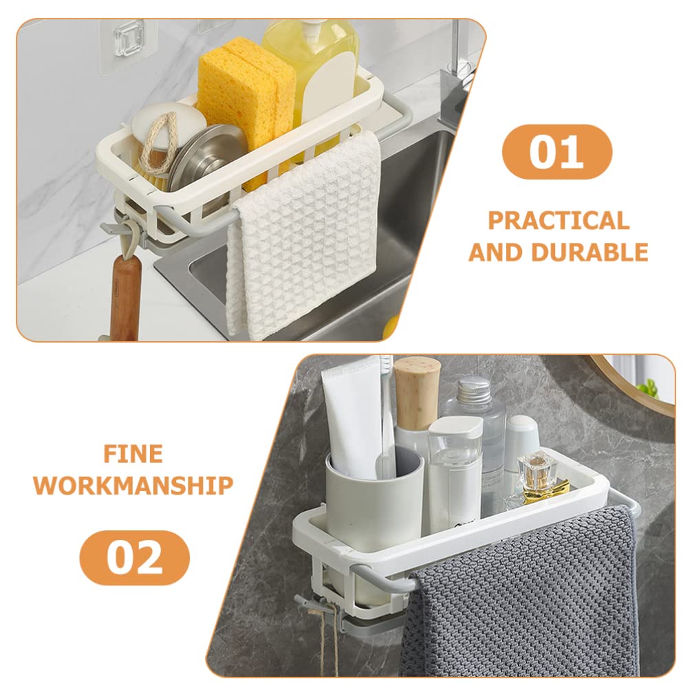 LIFKOME Kitchen Sink Caddy Plastic Retractable Sponge Holder Wall Mount Dish Cloth Hanger Hanging Sink Organizer Rack Basket Soap Rack Brush Holder