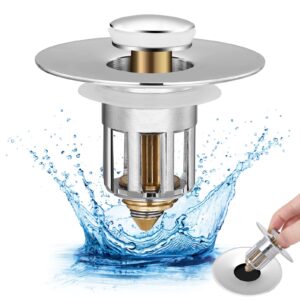bathroom sink drain stopper, pop up drain stopper for bathroom sink with anti-clogging filter basket, 2 in 1 brass sink drain plug strainer universal for 1.02-1.96 in basin drain holes