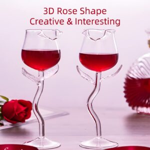 USEEKRIL [Gift Set Rose Cocktail Glass Wine Goblet Glasses Flower Drinkware Set of 2, Crystal Red Wine Glass Classy Champagne Flutes, Ideal Gifts for Birthday, Housewarming, Wedding Celebrations