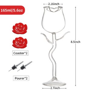 USEEKRIL [Gift Set Rose Cocktail Glass Wine Goblet Glasses Flower Drinkware Set of 2, Crystal Red Wine Glass Classy Champagne Flutes, Ideal Gifts for Birthday, Housewarming, Wedding Celebrations